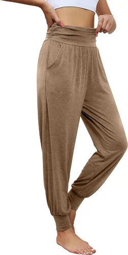 Vista 4 de Locoowai Paquete de 2 pantalones deportivos de yoga para mujer, cómodos pantalones deportivos con bolsillos, casuales, holgados, cómodos, de cintura