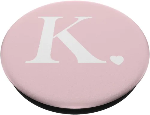 Vista 2 de PopSockets - Agarre y soporte para teléfonos y tabletas, diseño de letra K, color rosa claro y blanco