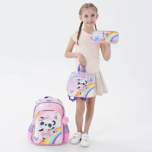 Vista 6 de Egchescebo Mochila transparente para niÃ±os y niÃ±as, con bolsas de almuerzo de felpa, Pink-xm-sb, Mochilas tipo mochila