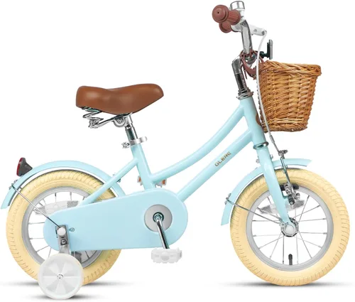 Vista 7 de Glerc Little Molly - Bicicleta de crucero retro para niños de 2 a 13 años de edad con cesta de mimbre y ruedas de entrenamiento/soporte, varios