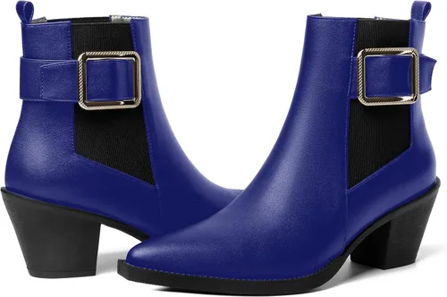 Vista 6 de Botas altas de tacón medio grueso con punta elástica mate para mujer, 2.5 pulgadas