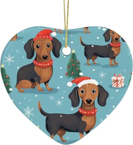 Vista 13 de Dachshund - Adorno de cerámica de Navidad para perro, diseño de animales lindos 2023, adorno de vacaciones para el hogar, decoración de árbol