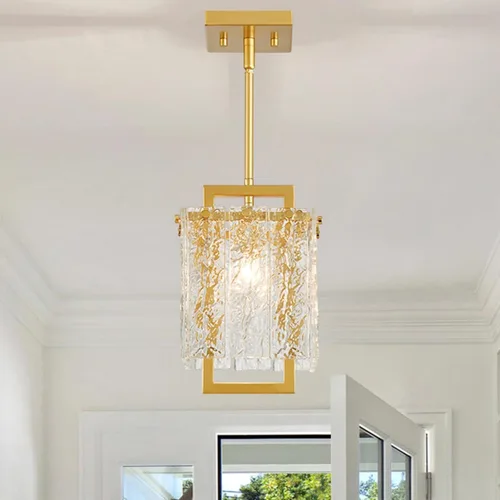 Vista 2 de Shrine Candelabros dorados de iluminación, luz colgante de cristal moderna para comedor, 6.3 pulgadas de profundidad x 19.5 pulgadas de alto