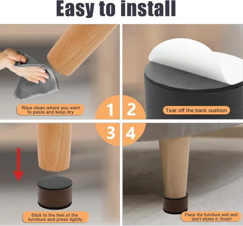 Vista 4 de Biaungdo Juego de 4 piezas de elevadores autoadhesivos para muebles, elevadores redondos para cama y muebles, elevadores resistentes de acero al