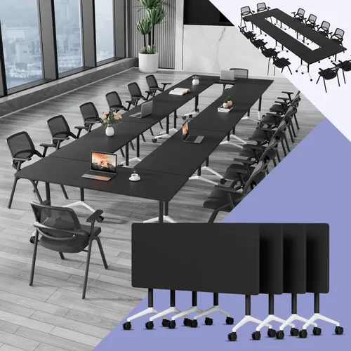 Vista 9 de Paquete de 4 mesas de conferencias plegables, mesa de entrenamiento móvil Walnut 1