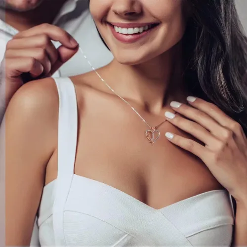Vista 4 de Iefil Collares de corazón de rosa, regalos para mujer, plata de ley 925, collar con dije de letra de corazón rosa, joyería, día de la madre, San