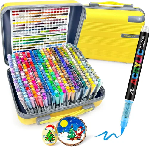 Vista 10 de Guangna 168 rotuladores de pintura acrílica, bolígrafos de pintura acrílica con punta de pincel, tinta impermeable de secado rápido, para pintar