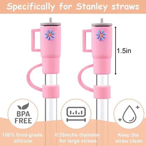 Vista 4 de 5 fundas de popote para Stanley Cup, fundas de silicona de grado alimenticio compatibles con vasos Stanley de 30 y 40 onzas con asas, protegen