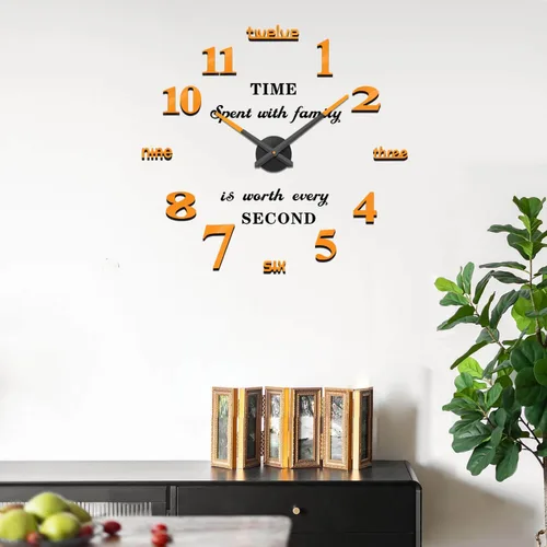 Vista 8 de VANGOLD Reloj de pared DIY sin marco, espejo 3D, gran silencio, calcomanías de pared para sala de estar, dormitorio, decoración del hogar Dorado
