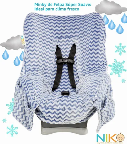 Vista 6 de Niko Easy Wash - Funda y forro para asiento de automóvil para niños, diseño Chevron Minky azul, ideal para clima invernal, ajuste universal, probado