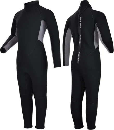 Vista 9 de Traje de neopreno de 3 mm para niños, niñas, niños pequeños y jóvenes; traje de baño completo térmico para agua fría; cremallera en la espalda