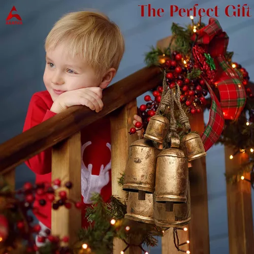 Vista 2 de AKATVA Campanas de Navidad grandes para decoración – Campanas de vaca para decoración navideña rústica – Campanas doradas para decoraciones