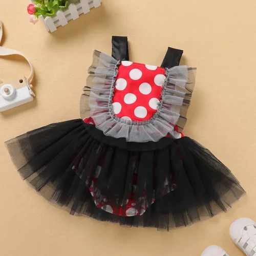 Vista 4 de IBTOM CASTLE Vestido de princesa tutú para niña pequeña con estampado de leopardo, dona, ratón, vestido de princesa con funda para pañales, conjunto