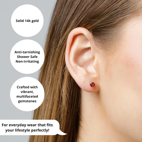 Vista 3 de MAX + STONE - Aretes de oro amarillo o blanco de 14 quilates con forma de corazón para mujer con piedra natal de 0.197in, Metal Gema