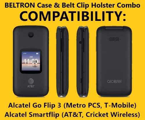 Vista 2 de Funda con clip para cinturón para Alcatel Smartflip/Alcatel Go Flip 3, funda protectora a presión con clip giratorio para cinturón combo