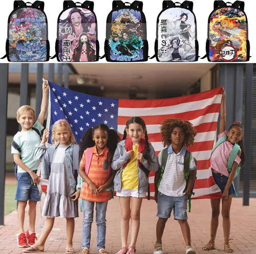 Vista 6 de Mochila escolar para niños linda mochila de dibujos animados mochila de anime japonés 2 unidades bolsa escolar de 17 pulgadas caja de papelería