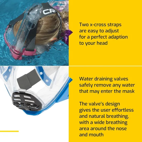 Vista 4 de Cressi Kit de snorkel junior para niños de 6 a 12 años - Máscara facial completa + aletas ajustables + equipo ligero colorido - Baron Jr & Rocks