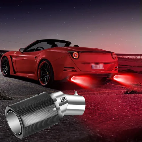 Vista 7 de Tubo de escape universal de 1.4 a 2.1 pulgadas con luz LED, llama roja de carreras, silenciador de escape de automóvil, tubo luminoso