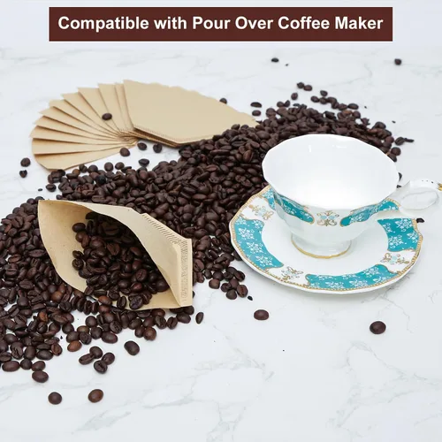 Vista 5 de Filtros de café 4 conos, 100 unidades de filtro desechable sin blanquear para cafetera por goteo, filtros de papel de café de 8 a 12 tazas, filtros