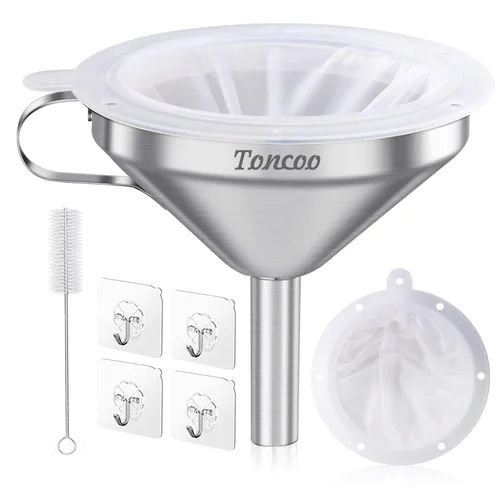 Vista 8 de Embudo de acero inoxidable de 5 pulgadas con colador y filtro de malla fina de 200, embudo de metal de grado alimenticio, filtro de aceite