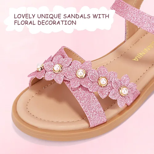 Vista 4 de PANDANINJIA Elva - Sandalias para niñas con puntera abierta, bonitas, planas, sandalias de vestir con tiras cruzadas, zapatos de verano para niños