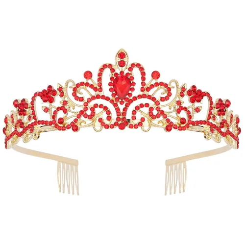 Vista 8 de CURASA Tiara de cristal rosa para mujer, corona de princesa, corona de cumpleaños, diadema de boda, accesorios para el cabello para disfraz