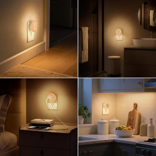 Vista 7 de YiaMia - Luces nocturnas enchufables en la pared, luz nocturna con sensor de atardecer a amanecer con toma de corriente, luces nocturnas regulables