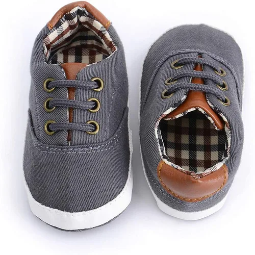 Vista 4 de Tenis unisex de lona para bebés y niñas suela de goma suave tobillo alto zapatos de cuna para niños pequeños para primeros caminos