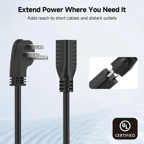Vista 4 de [Listado UL] Cable Matters - Paquete de 2 cables de extensión de enchufe plano de perfil bajo, 1 pie Enchufe de perfil bajo, NEMA 5-15P a 5-15R