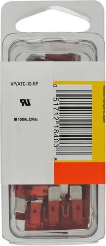 Vista 2 de Bussmann (VP/ATC-10-RP) Fusible de hoja ATC de acción rápida rojo de 10 amperios 32 V, (paquete de 25)