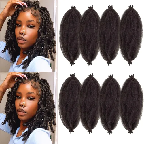Vista 33 de Extensiones de cabello trenzado con resorte Marley Twist de 8 pulgadas, paquete de 8 para niños, cabello rizado y trenzado kinky, locs suaves