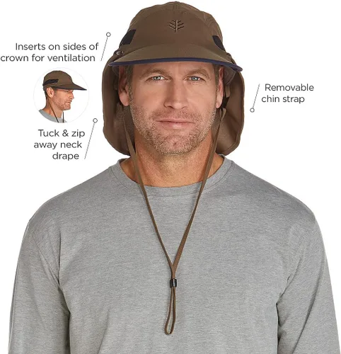 Vista 5 de Coolibar Gorra de pesca convertible Caleb UPF 50+ para hombre, protección solar