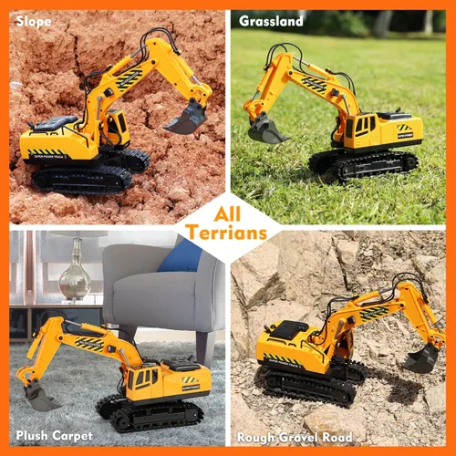 Vista 6 de RC Toys Construction Excavator Car: regalo de cumpleaños para niños y niñas de 4, 5, 6, 7, 8, 9 años o más, juego de vehículos de arena para niños