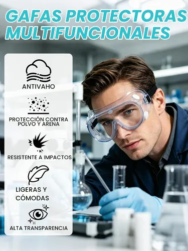 Vista 2 de 1 paquete de gafas de seguridad antivaho, gafas de seguridad protectoras, protección para los ojos Transparente 1 paquete
