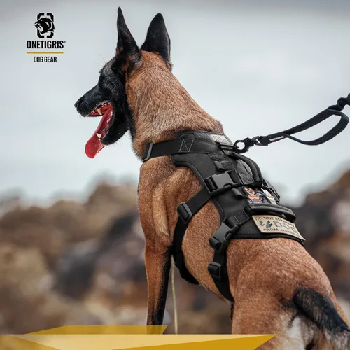 Vista 8 de OneTigris Arnés para perro a prueba de escape, arnés para perro sin tirones con asas, arnés táctico multiusos para perros grandes, uso diario