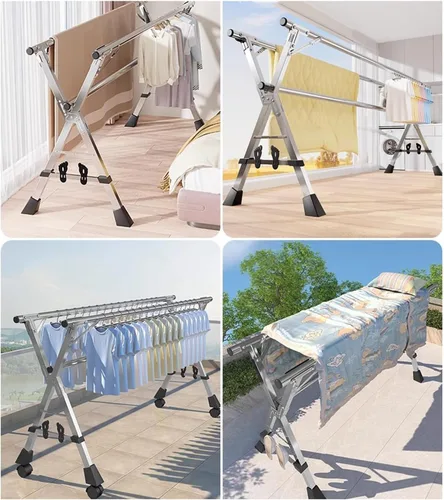 Vista 6 de Clothes Drying Rack 94in - Adjustable Stainless Steel Laundry Drying Rack, Foldable Portable Garment Rack for Clothes, Towels, Blankets - Laundry