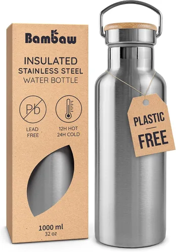 Vista 28 de Bambaw Botella de agua de acero inoxidable de 12 onzas, azul Egeo, 350 ml, de doble pared aislada, a prueba de fugas, apta para lavavajillas, sin