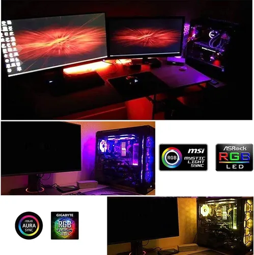 Vista 6 de Tira de luz LED RGB para PC, 19.7 pulgadas, tira LED RGB de 12 V y 4 pines RGB para ASUS Aura Sync, Gigabyte RGB Fusion, MSI Mystic Light, ASRock RGB