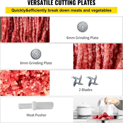 Vista 6 de Happybuy Picadora de Carne Comercial, 550LB/h 1100W, 220 RPM Picadora de Carne Industrial de Acero Inoxidable de Servicio Pesado con 2 Cuchillas
