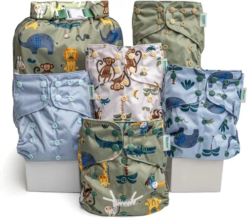 Vista 17 de Big Adventure Kinder - Juego de 5 pañales de tela reutilizables para bebé, estilo de bolsillo, jersey atlético que absorbe la humedad, insertos