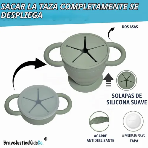 Vista 2 de Snack Attack II Snack Cup Contenedor de silicona para niños pequeños, 8 DESERT SAGE