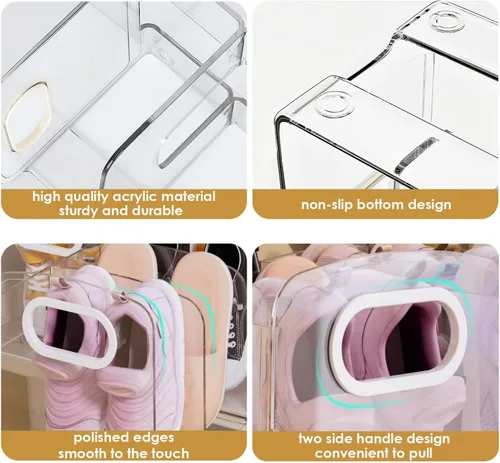 Vista 7 de Zapatero de acrílico para niños, 2 unidades, almacenamiento de zapatos para niños pequeños, 4 secciones, organizador de zapatos para bebés