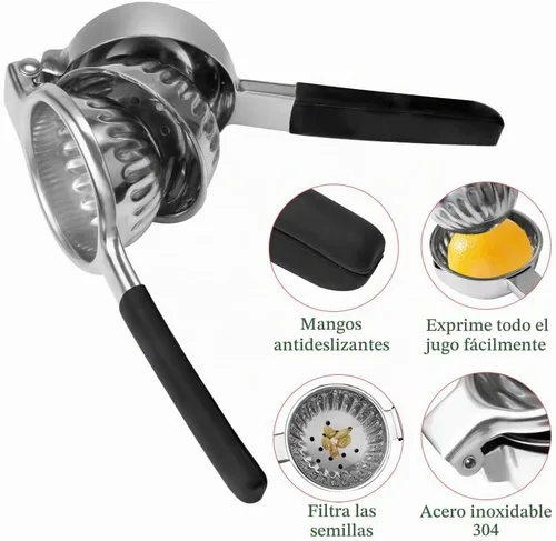Vista 3 de Exprimidor de limón de acero inoxidable, exprimidor de limón y frutas con asas de silicona, exprimidor manual grande de cítricos