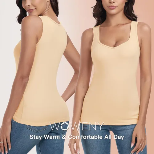 Vista 3 de WOWENY Camiseta sin mangas de forro polar térmico para mujer, sin mangas, cuello corazón, chaleco de invierno, ropa interior, camiseta cálida