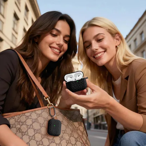 Vista 2 de Funda compatible con AirPods Pro 2 con grabado de leopardo APPro2-Negro