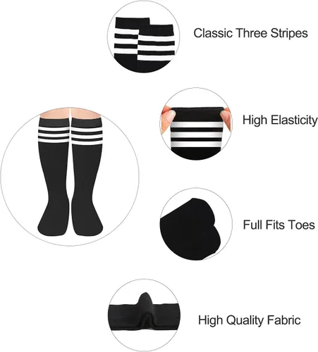 Vista 4 de Calcetines de fútbol para niños, calcetines de fútbol para niñas, calcetines de fútbol a rayas, calcetines altos hasta la rodilla, calcetines