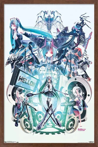Vista 16 de Trends International Hatsune Miku - Póster de pared Hello, 14.725 x 22.375 pulgadas, versión con marco de madera tipo granero