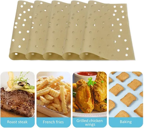 Vista 3 de Revestimientos para horno para freidora de aire, 11.5 x 10 pulgadas, revestimientos de papel pergamino antiadherentes para tostadoras, hornos