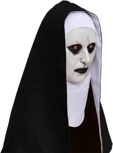 Vista 2 de Máscara de látex de cabeza completa de monja de Halloween para fiesta de miedo, cosplay, mascarada