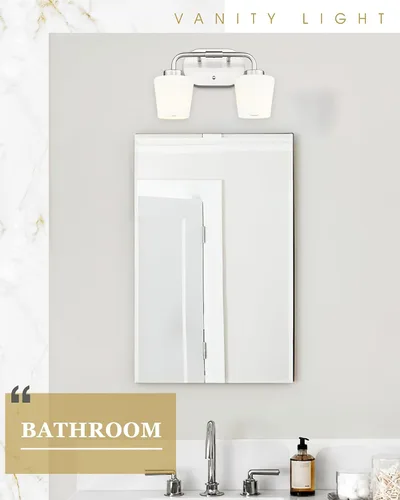 Vista 5 de AD-22004-2W-SN - Lámparas de baño sobre espejo, 2 luces de níquel cepillado con vidrio blanco leche, apliques de pared vintage de granja
